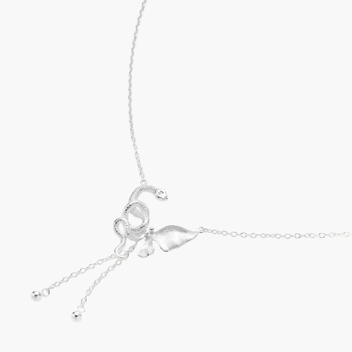 Sterling silver butterfly pendant with textured wing detail on adjustable Y-chain with ball drop ends
