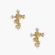 Two-tone cross earrings with gold roses and clear crystals on silver base, gothic romantic style