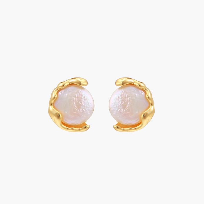 Gold vermeil studs with lustrous pink freshwater pearls in organic crescent settings