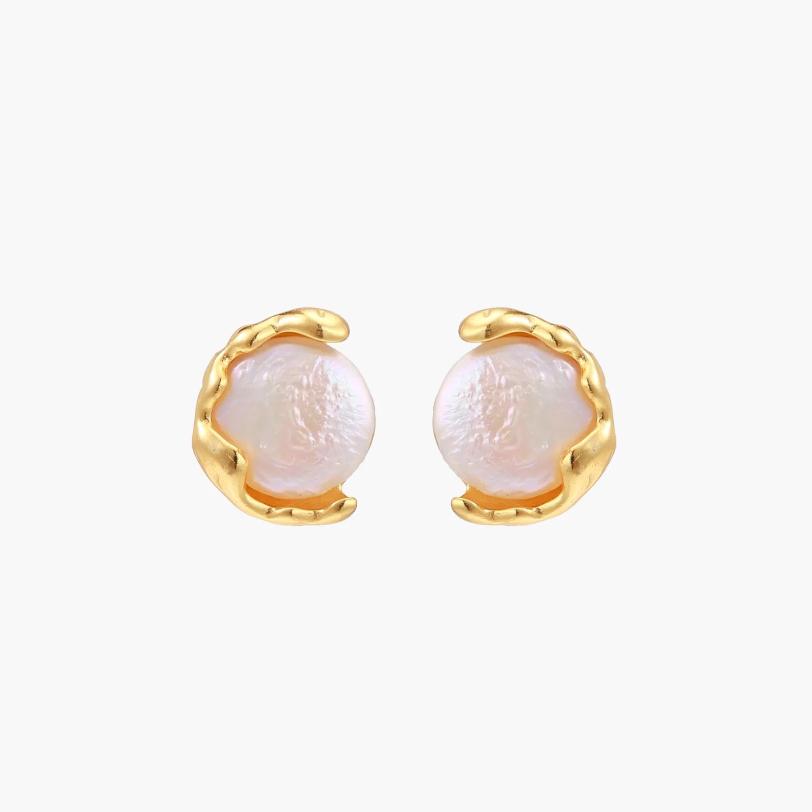 Gold vermeil studs with lustrous pink freshwater pearls in organic crescent settings