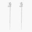 Silver-toned threader earrings featuring detailed fairy figure with wings and dual delicate chain strands, zirconia accents