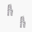 White gold-plated hoop earrings with double row of baguette-cut zirconia stones in geometric ladder design