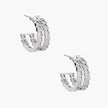 White gold-plated hoop earrings with double row of baguette-cut zirconia stones in geometric ladder design