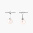 Rhodium-plated sterling silver ear jacket earrings with diamond-set horizontal bar and freshwater pearl drop