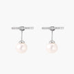 Rhodium-plated sterling silver ear jacket earrings with diamond-set horizontal bar and freshwater pearl drop