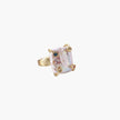 Gold ring with large iridescent baroque pearl and four colored gemstones on textured band