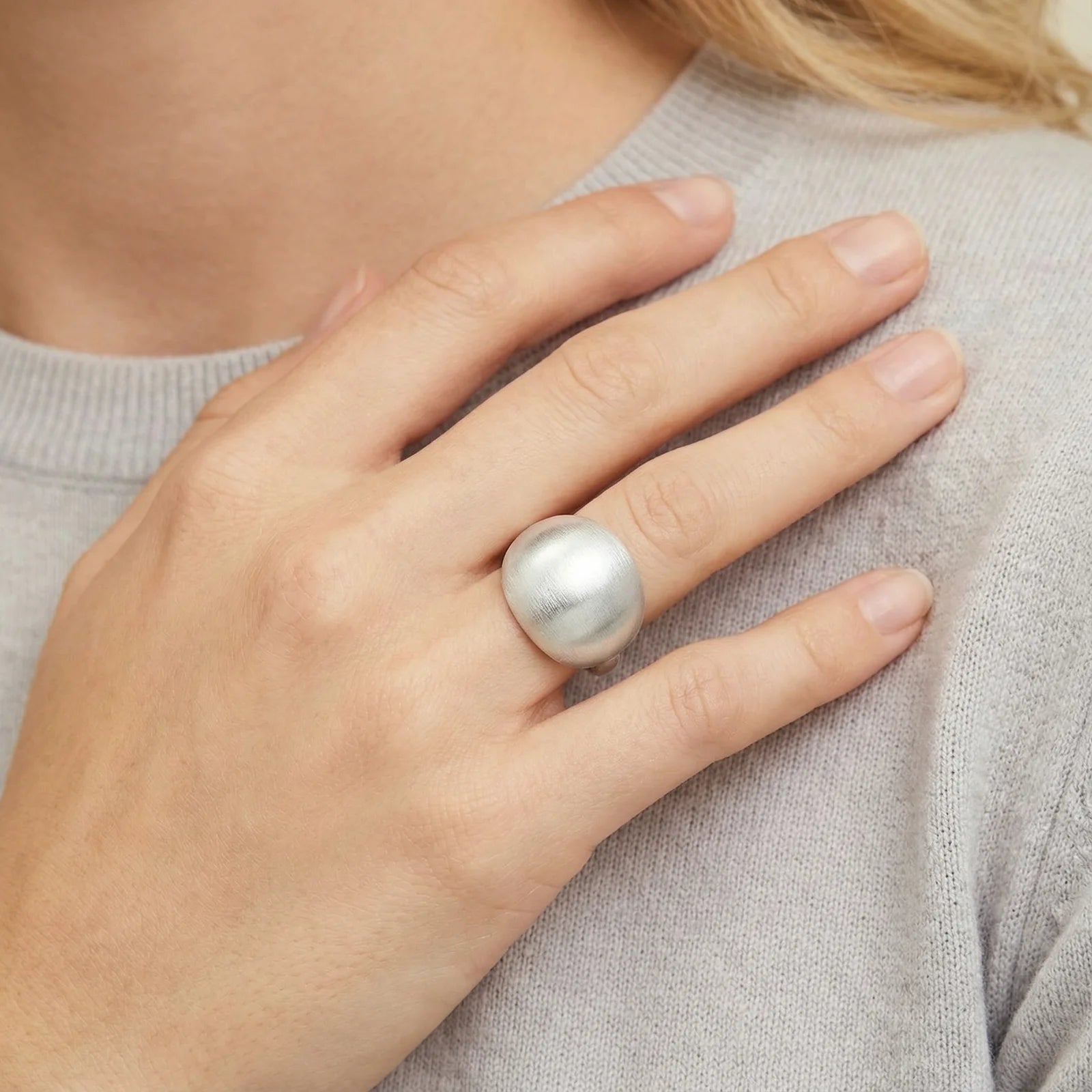 Brushed Moon Silver Ring