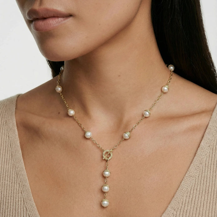 Baroque Pearl & Gold Lariat Necklace
