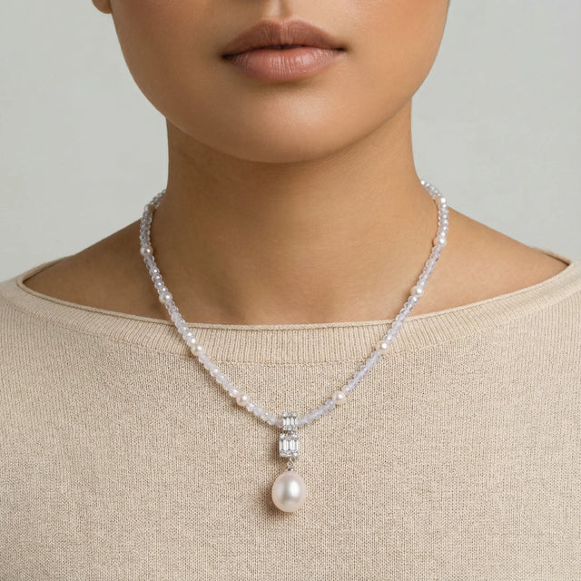 Lilac Aura Pearl & Silver Necklace