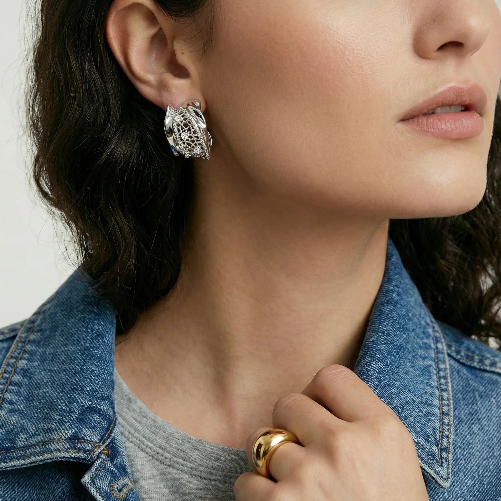 Silver Mesh Luxe Hoops