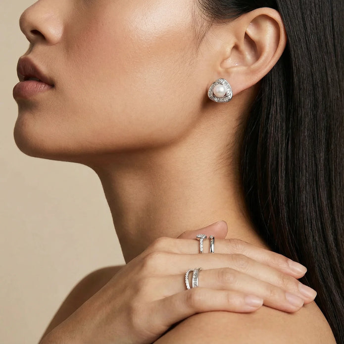 Triangle Pearl Stud Earrings