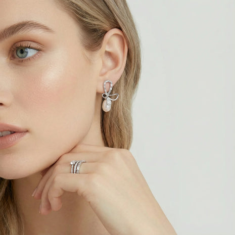 Dainty Bow Pearl Drops