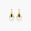 Pair of small gold-plated hoop earrings with triangular cone fronts and curved backs on white background.