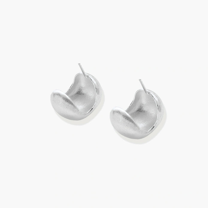 Brushed sterling silver cushion-shaped stud earrings with matte finish on white background