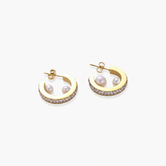 Crystal Pearl Hoops