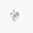 Gold ring with large iridescent baroque pearl and four colored gemstones on textured band