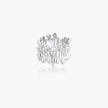 Wide band ring with sculptural wave ripples in polished white gold plated eco-brass on cream background