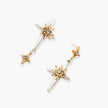 Layered silver-toned necklace set with cross pendant and gold sun charm detail, matching drop earrings on white background.
