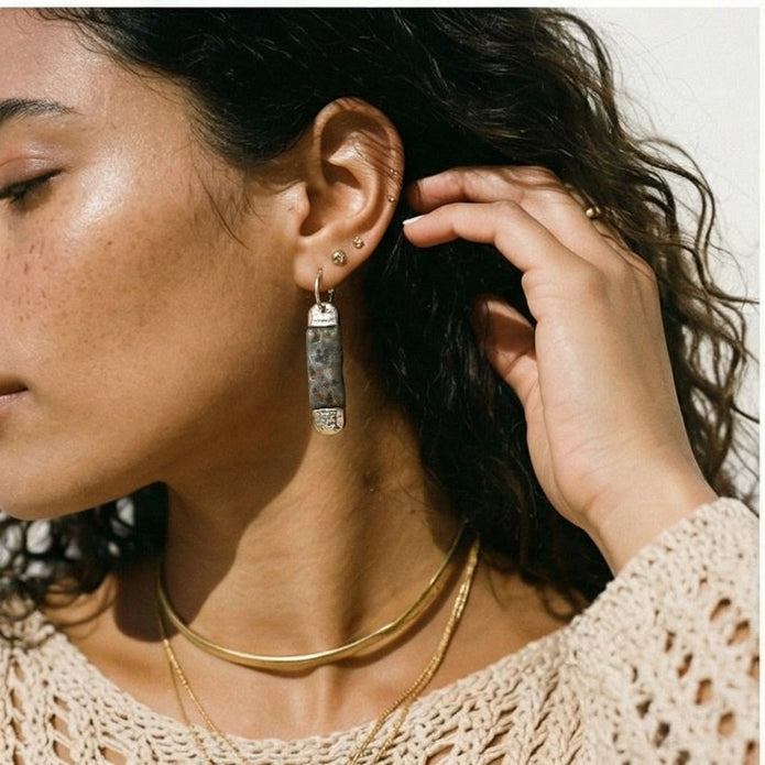 Stone Effect Cylinder Earrings
